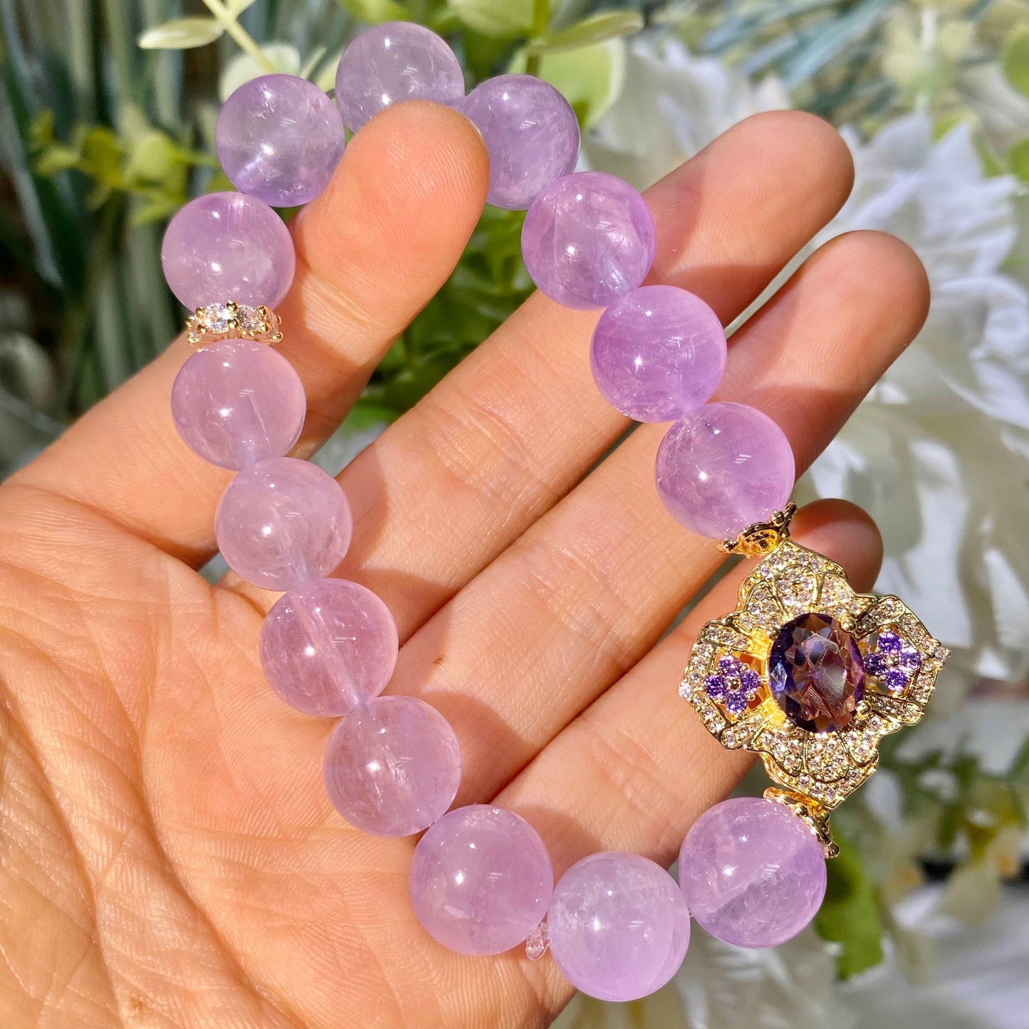 Amethsyt And Zircon Healing Crystal Gemstone Bracelet, Energy Bead Bracelets, Peace Tranquility, Reiki February Birthstone, Birthday Gift