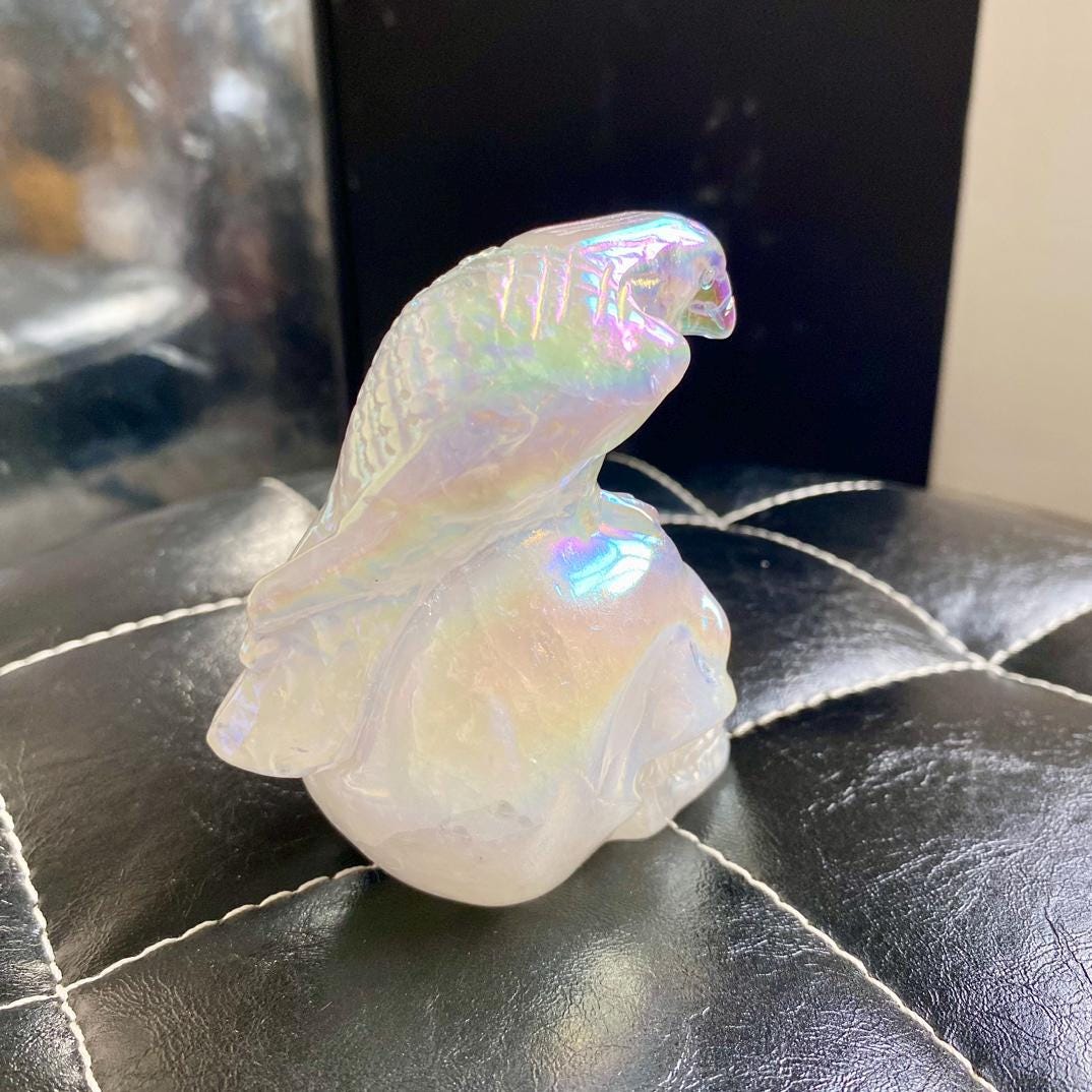 gift for Mother's day Angel Aura Quartz Skull & Eagle Carving | Crystal Figurine | Spiritual Healing Protection Gemstone Decor