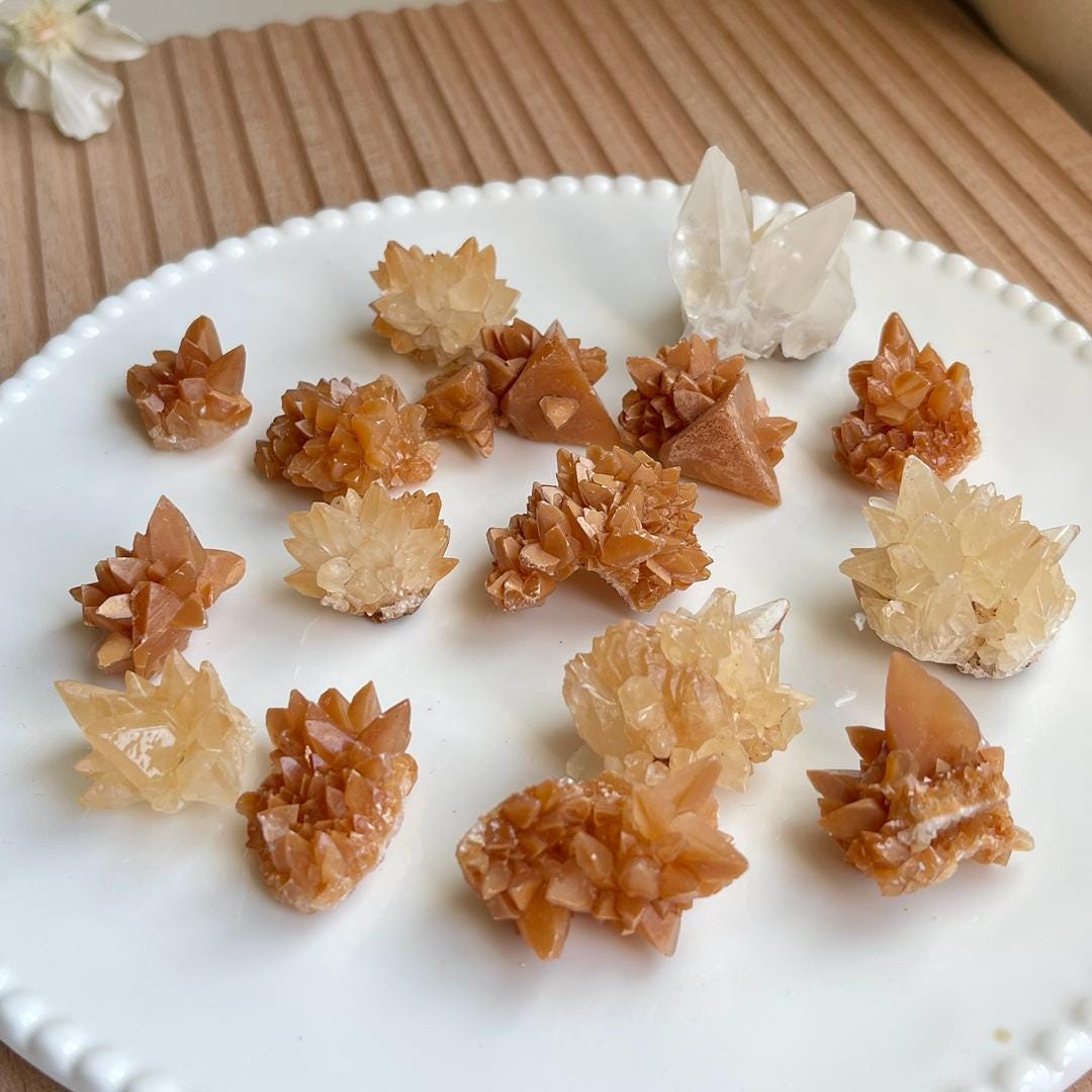 Natural Crystal Quartz Cluster,Orange Flower Calcite, Raw Crystal,Reiki Healing Spirituality Minerals Raw,Gift for Her