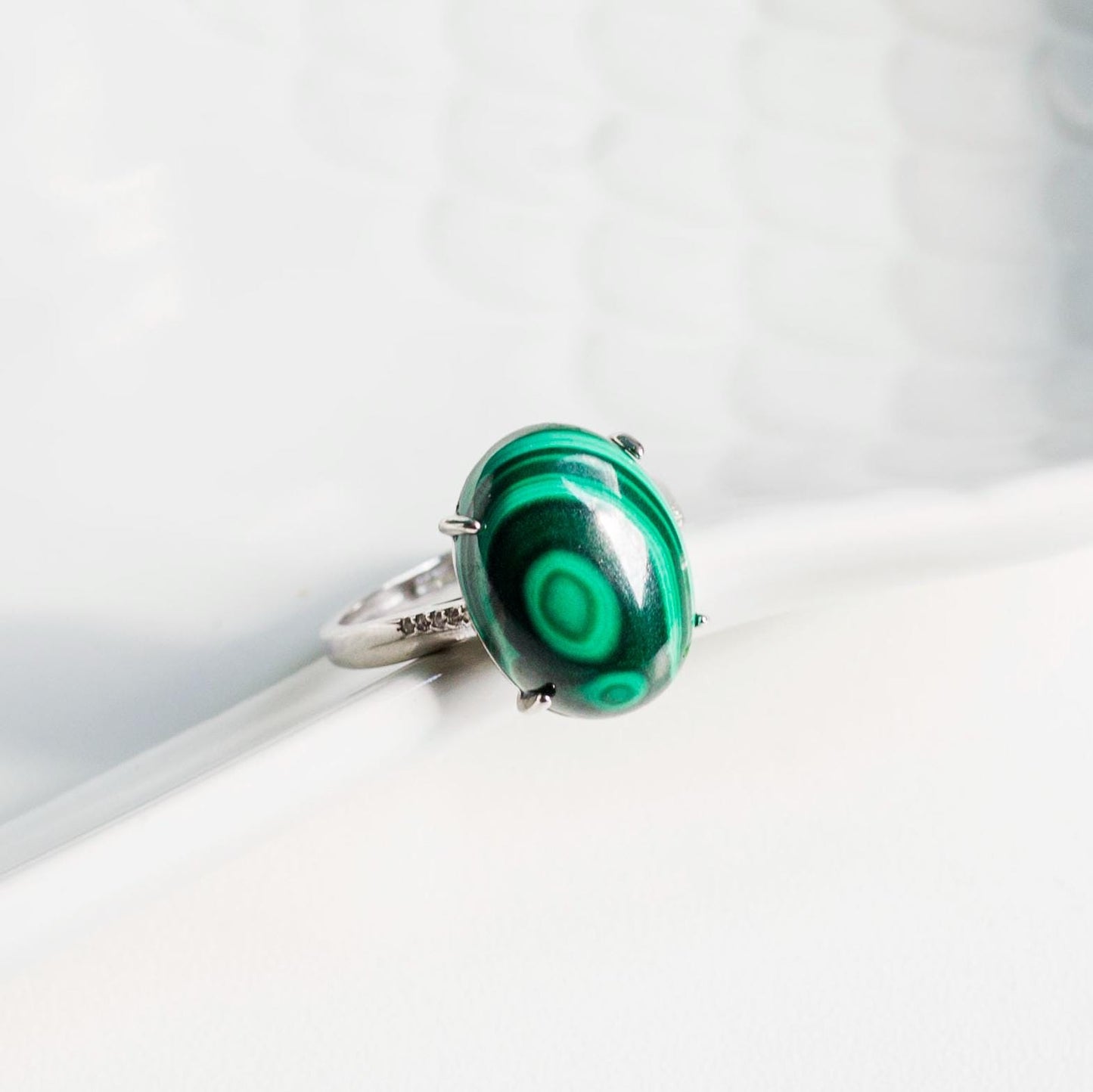 Natural Oval Malachite Ring,925 Sterling Silver,Adjustable Size Ring,Oval Gemstone Rings,Crystal Ring Gift,Anniversary Gift for Women