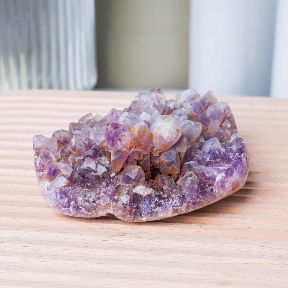 Natural Amethyst Cluster Specimen, Mineral Geode with Calcite,Gift for Mom