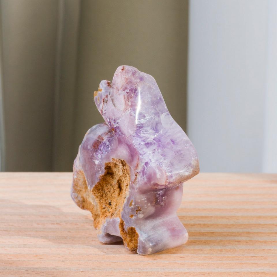 Natural Pink Amethyst Carving Bunny, Druzy Polished Pink Amethyst Rabbit, Crystal Animal, Reiki Healing, Gemstone Collection, Home Decor
