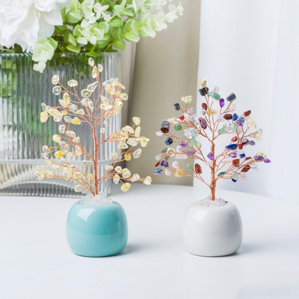 Feng Shui Gemstone Tree, Crystal Chips, Reiki Healing, Home Decor,Gift for Mom