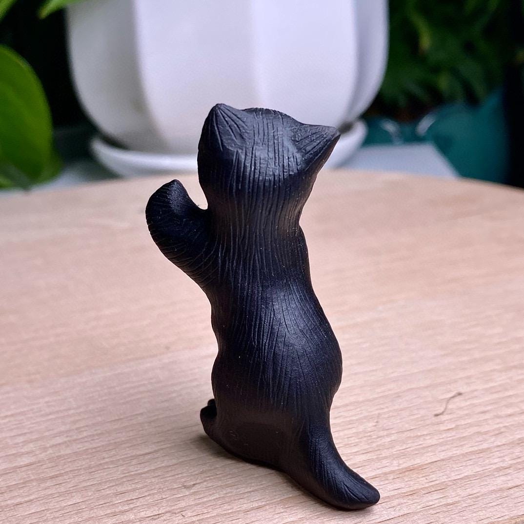 Natural Black Obsidian Cat Carving, Crystal Squinting Cute Cat, Crystal Lucky Cat, Animal Sculpture, Birthday Gift, Christmas Home Decor