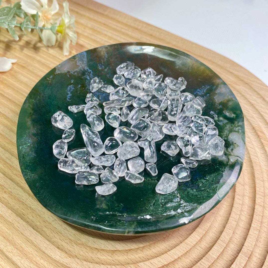 Natural Handmade Crystal Moss Agate Plate, Crystal Bowl Decoration, Moss Agate Bowl, Crystal Plate, Energy Healing Crystal, Anniversary Gift