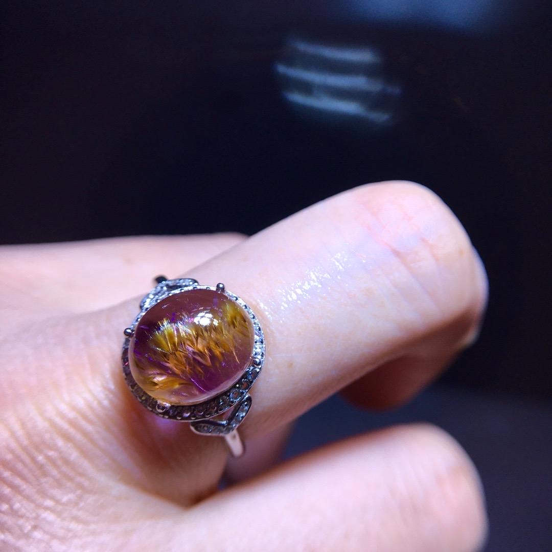 Cacoxenite Rutilated Amethyst Ring, Golden Rutilated Oval Ring, 925 Sterling Silver Setting, Adjustable Ring, Handmade Jewelry