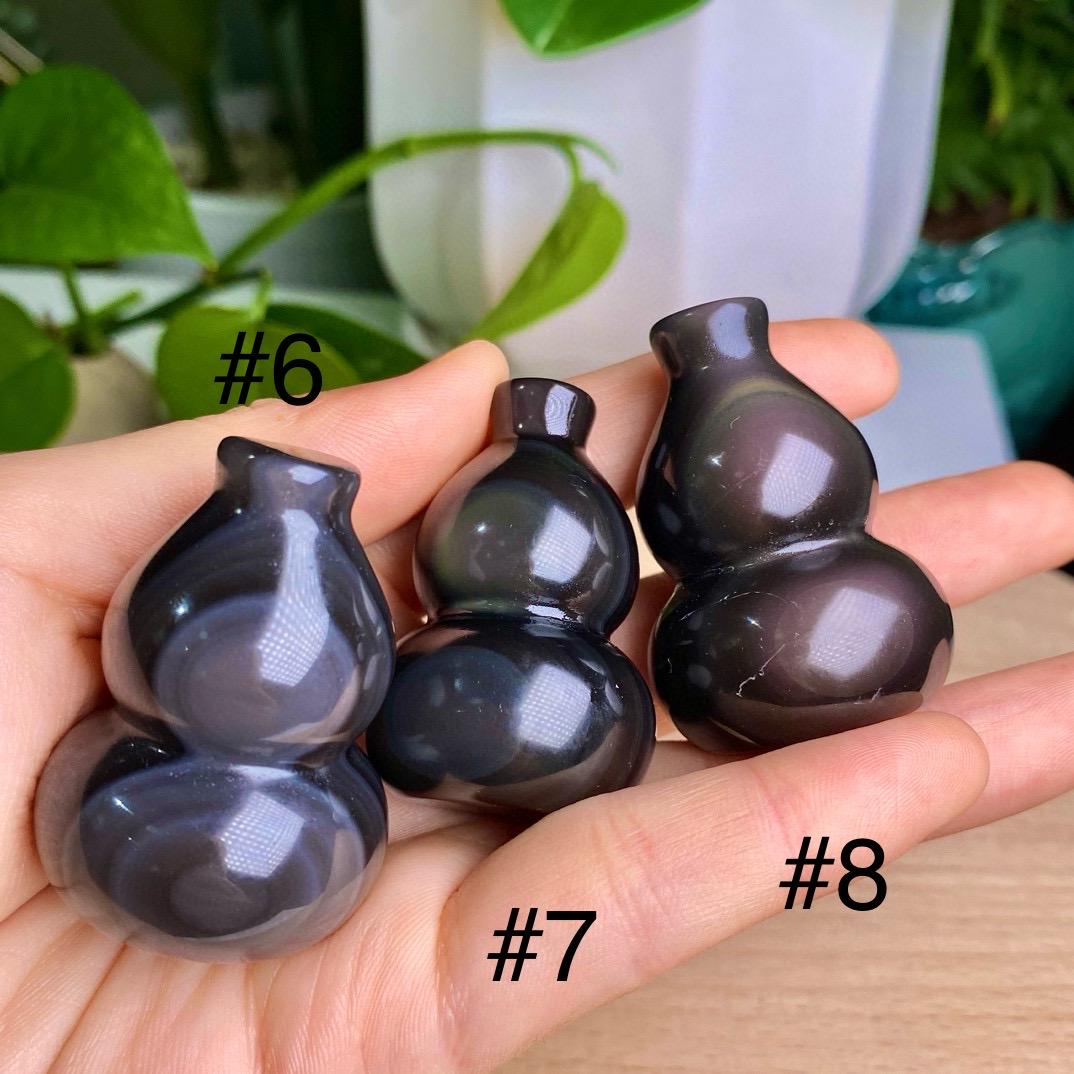 Natural Rainbow Obsidian Carving, Gourd Ornaments, Obsidian Gourd, Miniature Ornaments, Crystal Gourd, Birthday Gift, Fengshui Home Decor