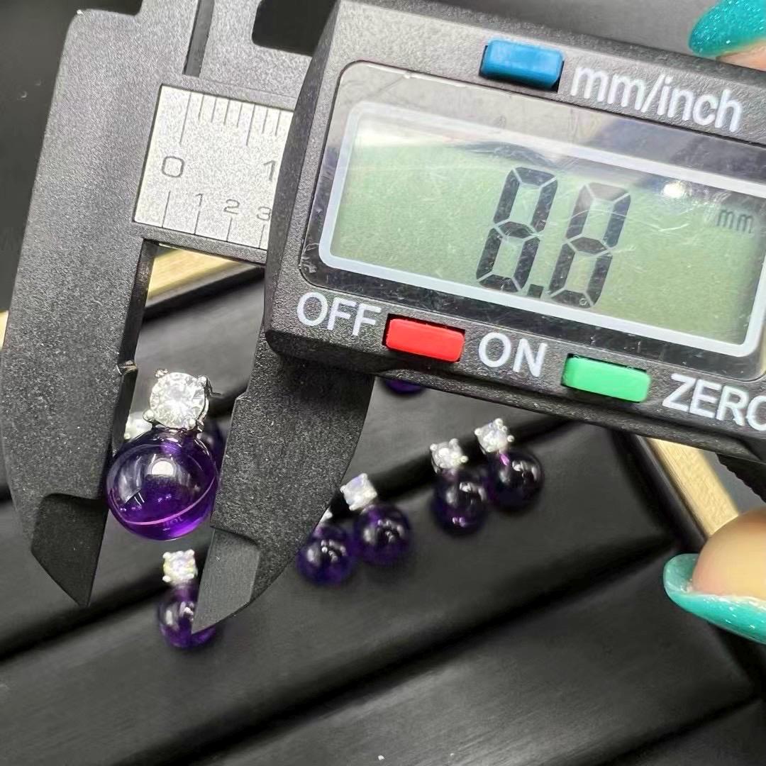 Natrual Amethyst Bead Earring by S925 Sterling Silver, Handmade Jewelry Stud Earring, June Birthday Gift, Wedding Accessories