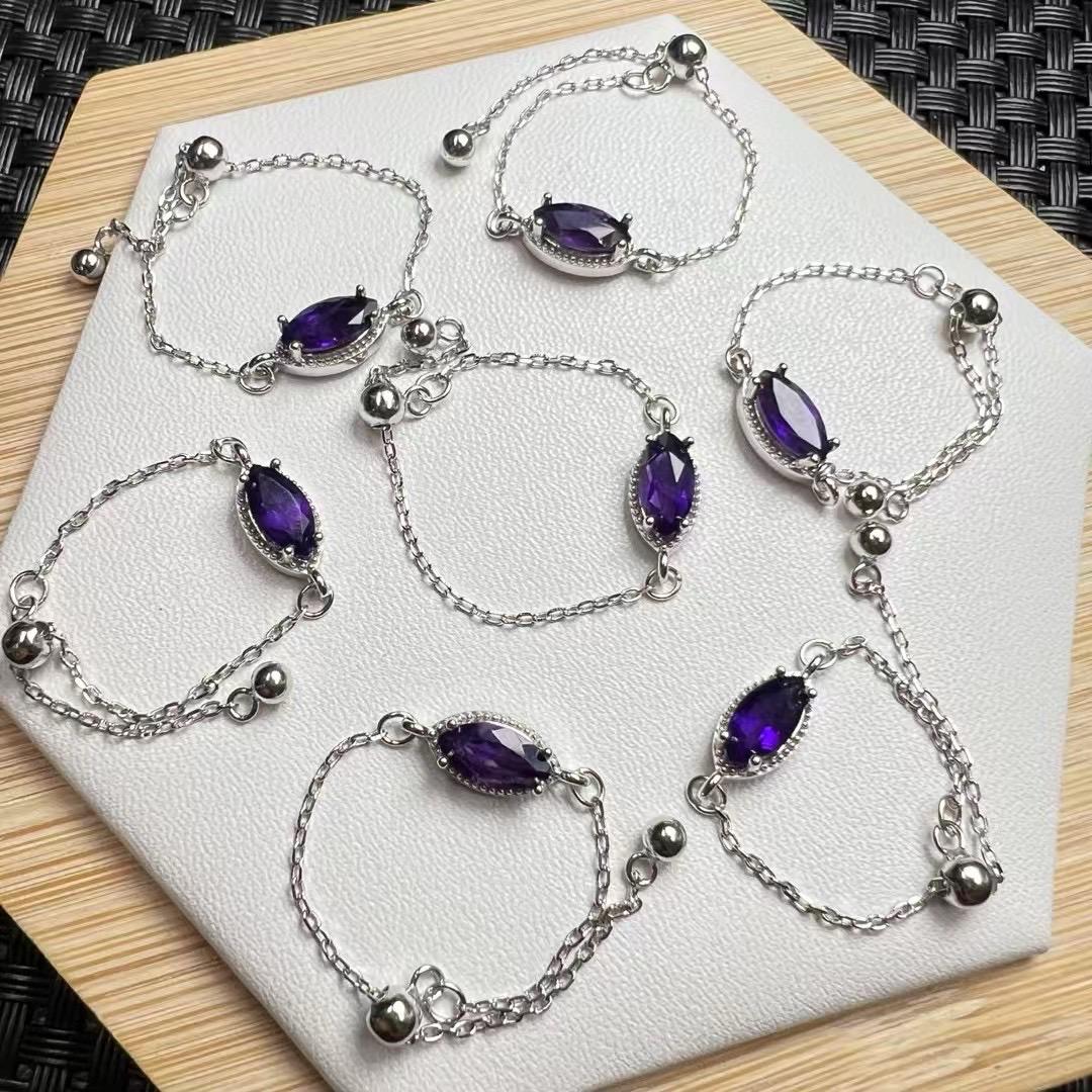 Natural Amethyst Faceted Fringe Ring, S925 Sterling Silver Embellished Elegant Dangling Jewelry, Birthday Gift, Wedding Accessories