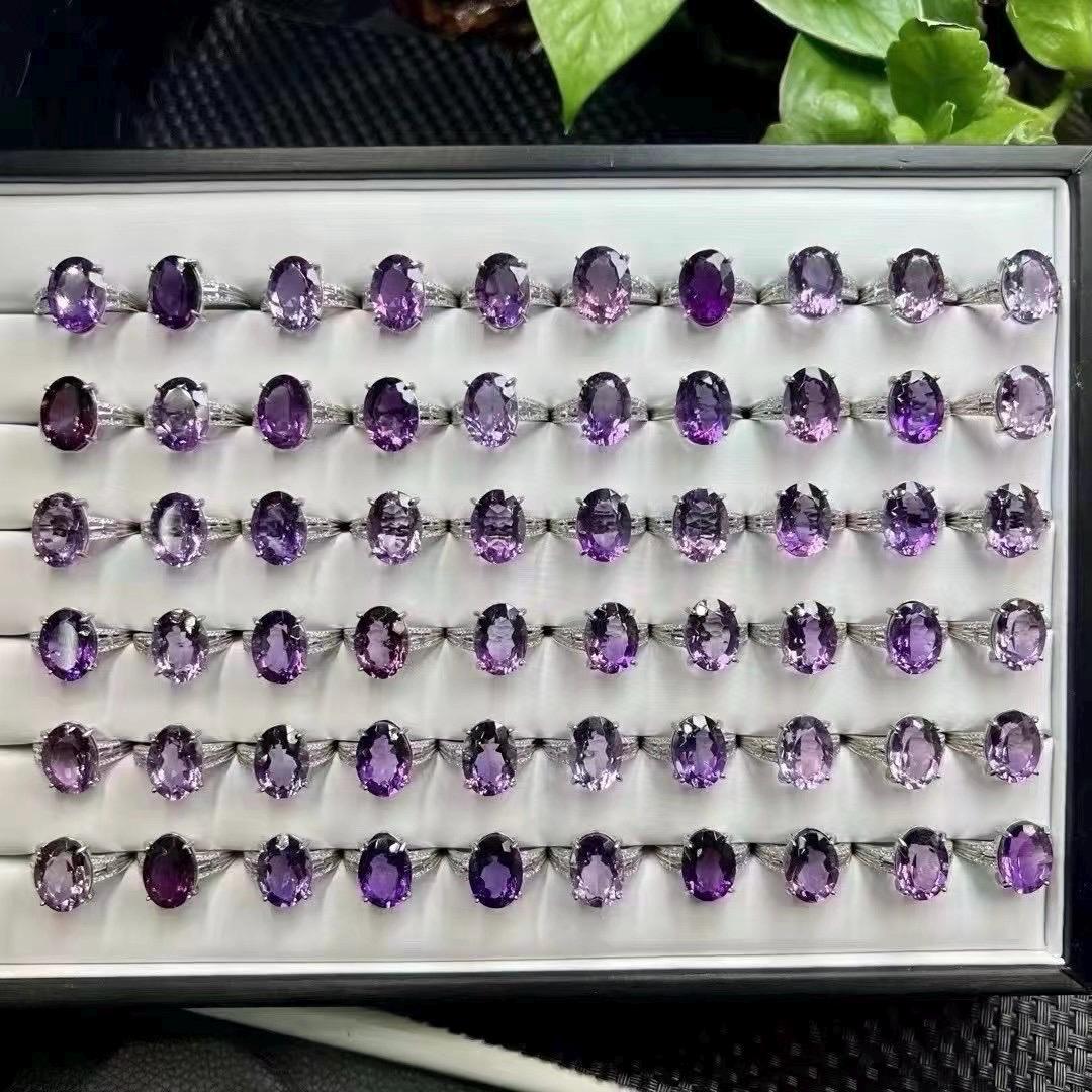Natural Large Faceted Amethyst Ring, S925 Sterling Silver Statement Ring, Healing Crystal Jewelry, Gift for Women, Dainty Everyday Ring