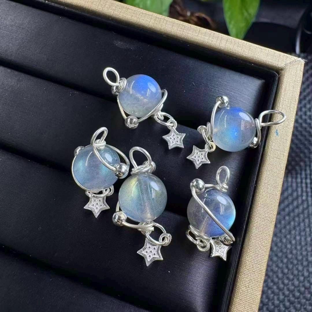 Natural Labradorite Pendant, Labradorite Planet Pendant, S925 Sterling Silver Galaxy Pendant Necklace, Celestial Jewelry, Universe Jewelry