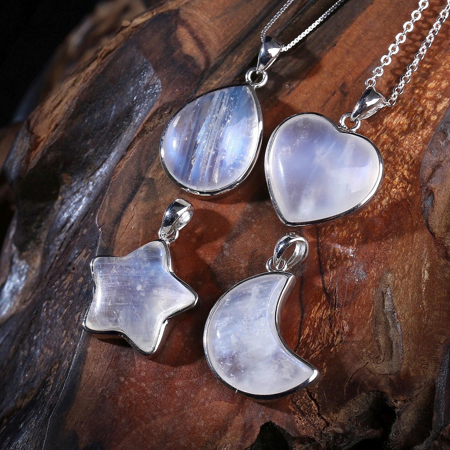 925 Sterling Silver Moonstone Necklace, Star Moon Heart Teardrop Pendant, June Birthstone Crystal Jewelry, Celestial Gift for Her