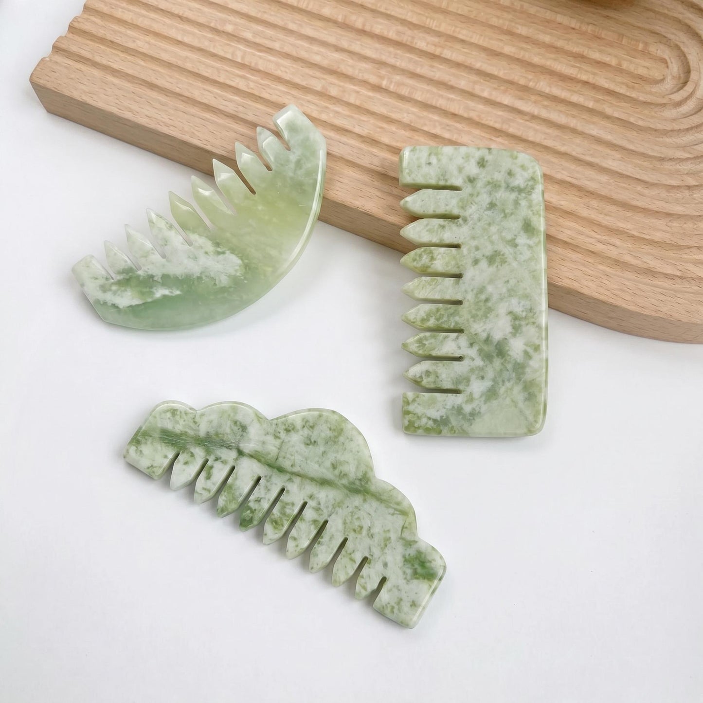 Natural Jade Pocket Comb, Crystal Scalp Massage Comb, Gua Sha Hair Tool, Unique Gemstone Comb, Self Care Gift