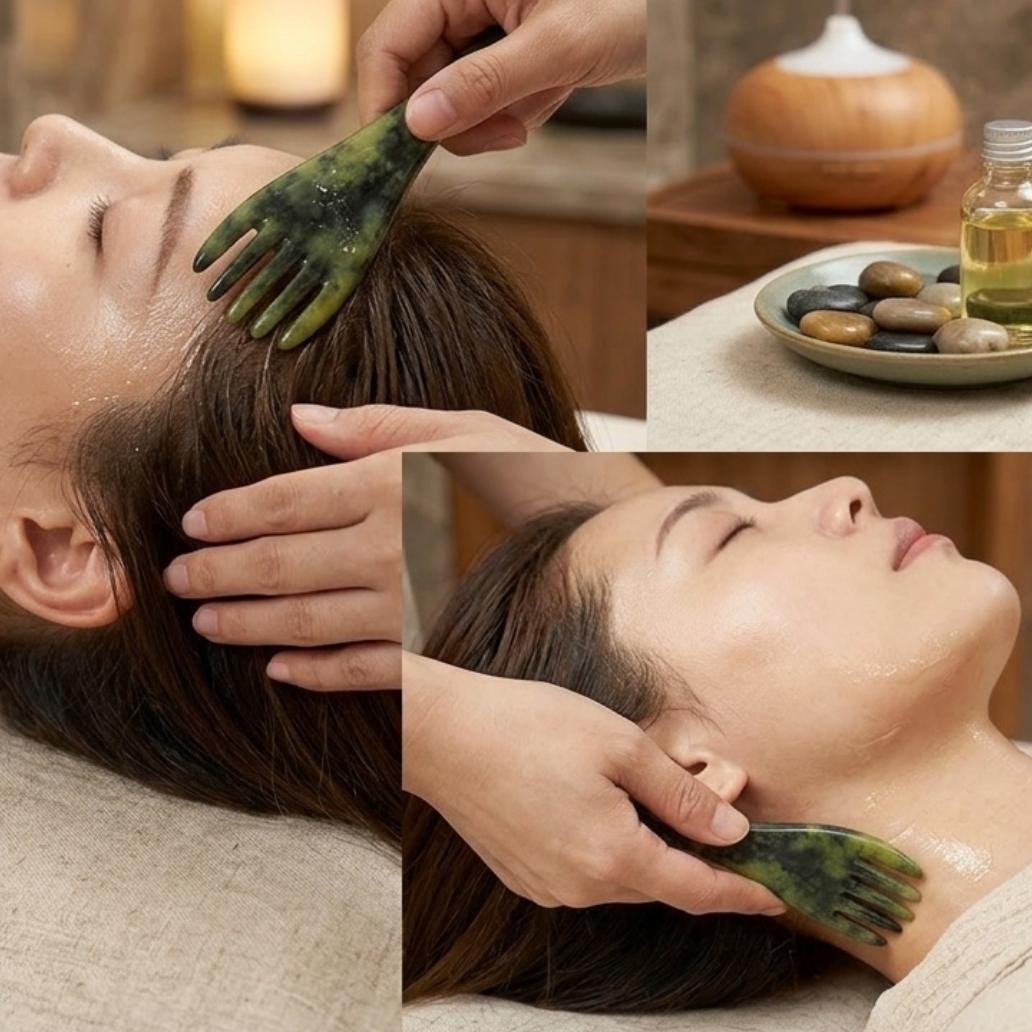 Natural Xiuyu Jade Scalp Massage Comb, 5 Claw Head Massager, Crystal Hair Tool, Relaxing Stress Relief Gift for Her