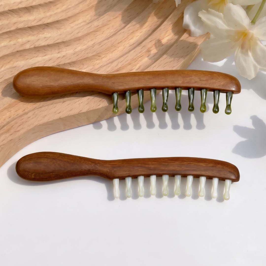 Handmade Jade Massage Comb for Scalp Care, Gua Sha Tool, Luxury Party Favors for Guests, Self Care Kit Accessory, Birthday Gift