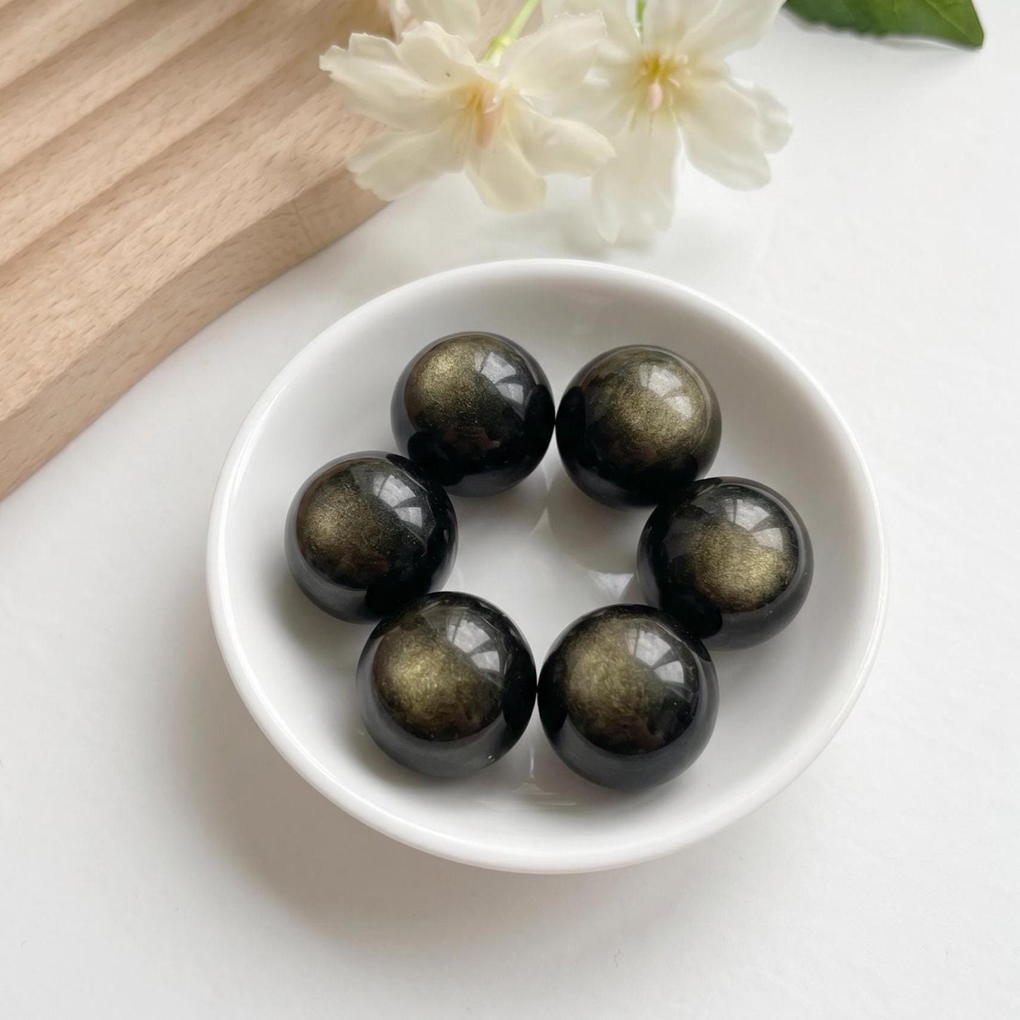 Natural Golden Sheen Obsidian Sphere, Crystal Ball for Home Decor, Polished Gold Obsidian Stone, Meditation Gift