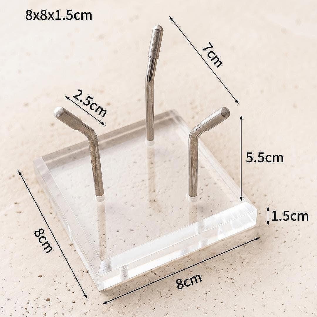 Mineral Display Stand with Acrylic Base, Three Metal Leg Crystal Holder, Slanted Specimen Pedestal for Spheres & Eggs, Unique Gift
