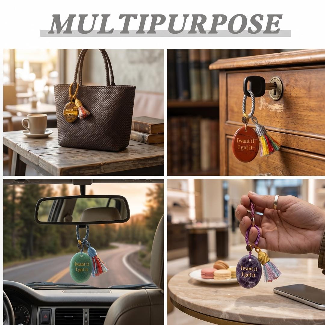 Mindfulness Crystal Bag Charm, I Want It I Got It Engraved Gemstone Keychain, Car Mirror Hanging Ornament, Graduation Manifestation Gift