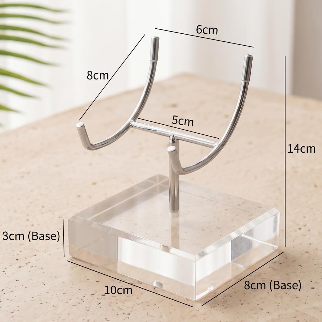 4-Prong Acrylic Crystal Display Stand for Large Geodes & Fossils, Heavy Duty Metal Arm Mineral Specimen Pedestal, Unique Collector Gift