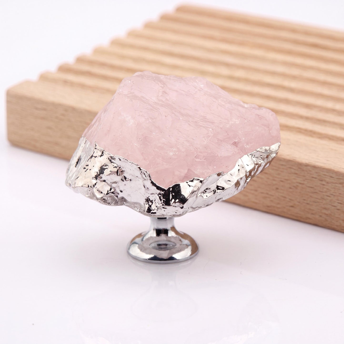 Natural Crystal Cabinet Knob with Gold Edge, Raw Amethyst Rose Quartz Drawer Pull, Single Hole Wardrobe Handle, Luxury Home Decor Hardware