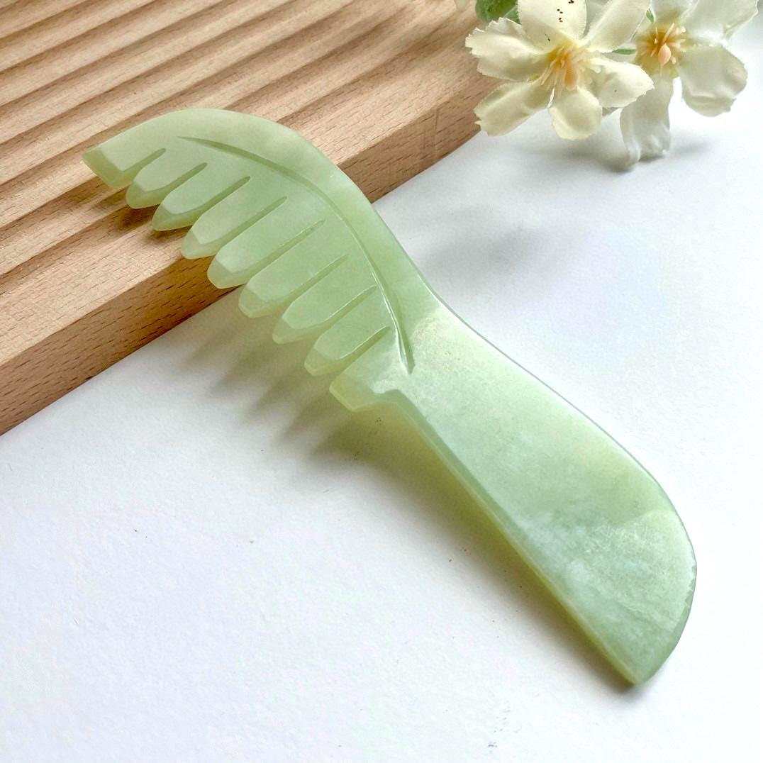 Natural Jade Scalp Massage Comb, Rose Quartz Crystal Hair Brush, Gua Sha Scalp Massager, Relax Self Care Gift