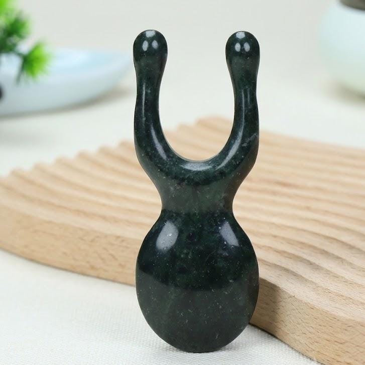 Serpentine Jade Gua Sha Tool, Face Massager, Eye Nose Massage Wand, Face Yoga Tool, Natural Green Jade Beauty Roller Alternative, Spa Gift