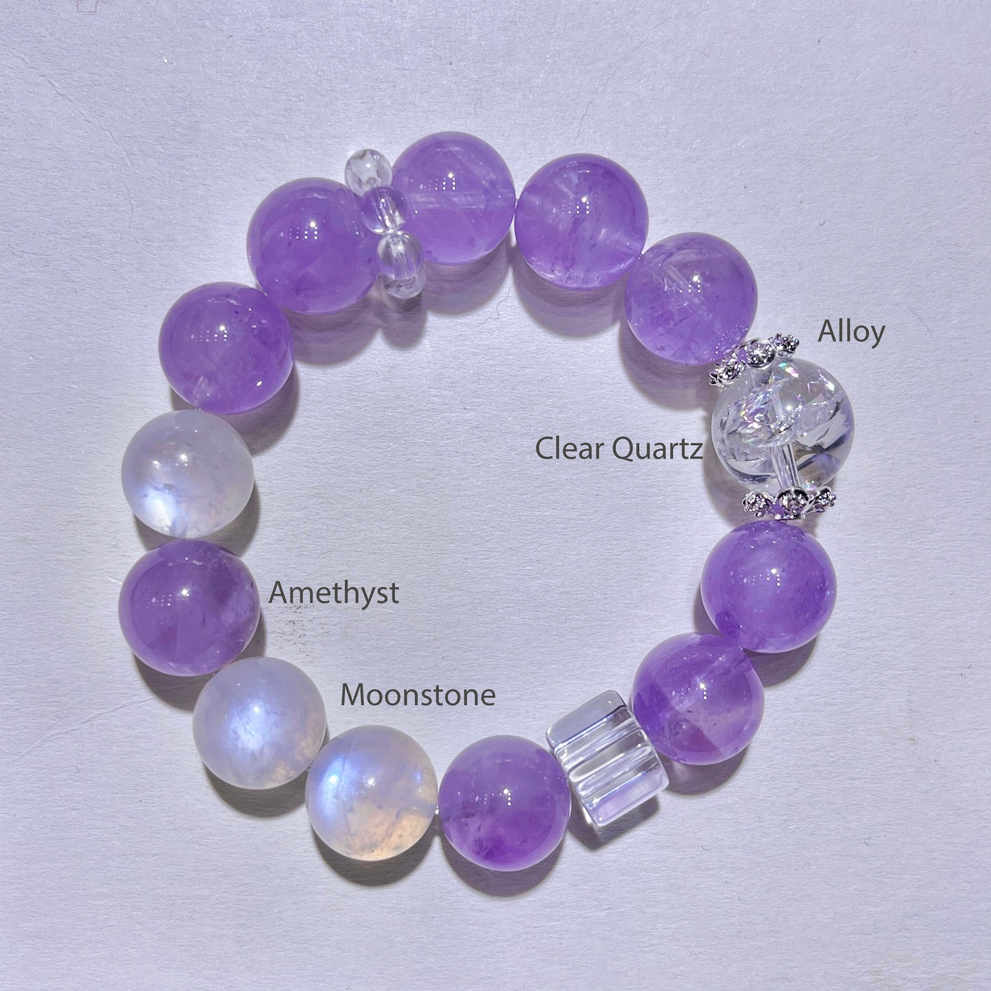 Amethyst Moonstone Clear Quartz Gemstone Bracelet, Reiki Healing Crystals