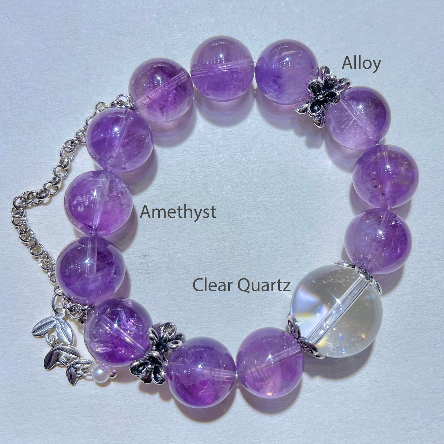 Diy Amethsyt And Clear Quartz Healing Crystals Gemstone Bracelet, Energy Bead Bracelets, February Birthstone, Birthday Gift Box
