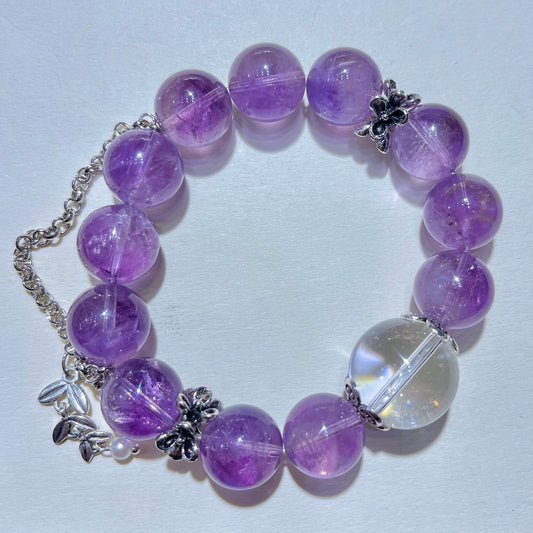 Diy Amethsyt And Clear Quartz Healing Crystals Gemstone Bracelet, Energy Bead Bracelets, February Birthstone, Birthday Gift Box