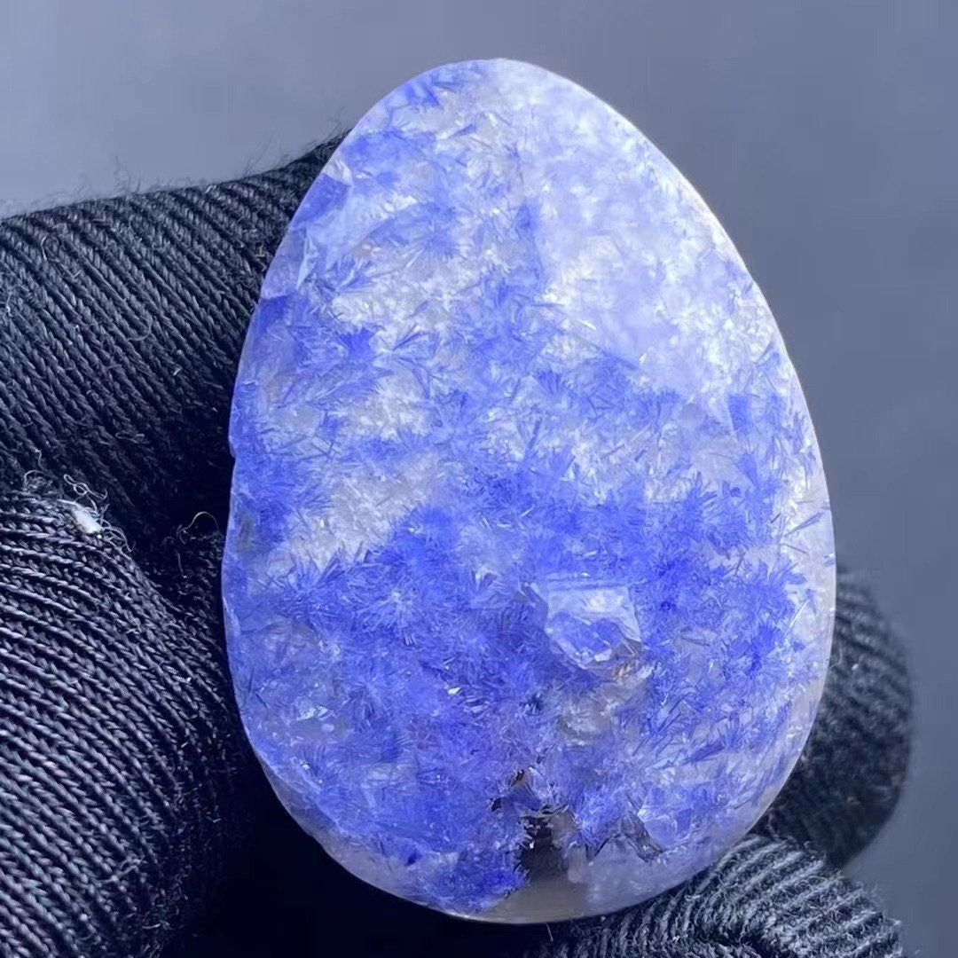 Natural Blue Dumortierite Needles In Quartz Cabochon, Dumortierite Loose Quartz Crystal, Teardrop-shaped Pendant, Making Jewelry