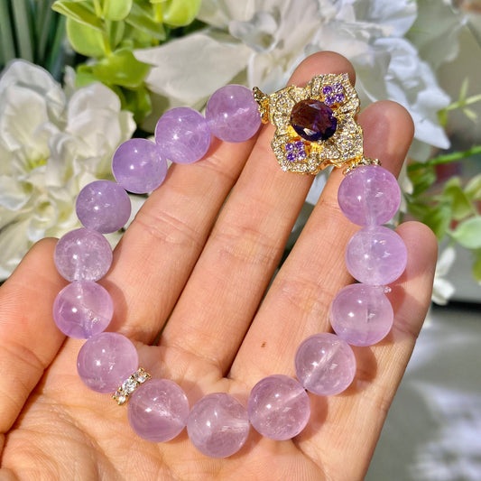 Amethsyt And Zircon Healing Crystal Gemstone Bracelet, Energy Bead Bracelets, Peace Tranquility, Reiki February Birthstone, Birthday Gift