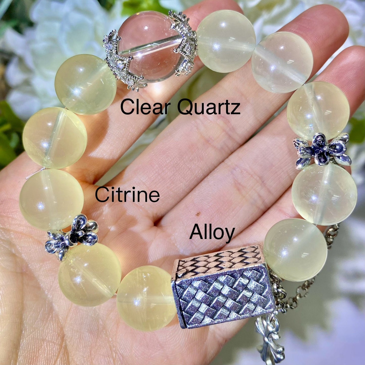 Citrine And Clear Quartz Healing Crystals Gemstone Bracelet, Wealth, Rich, Improve Aura, Reiki Birthstone, Birthday Gift Box