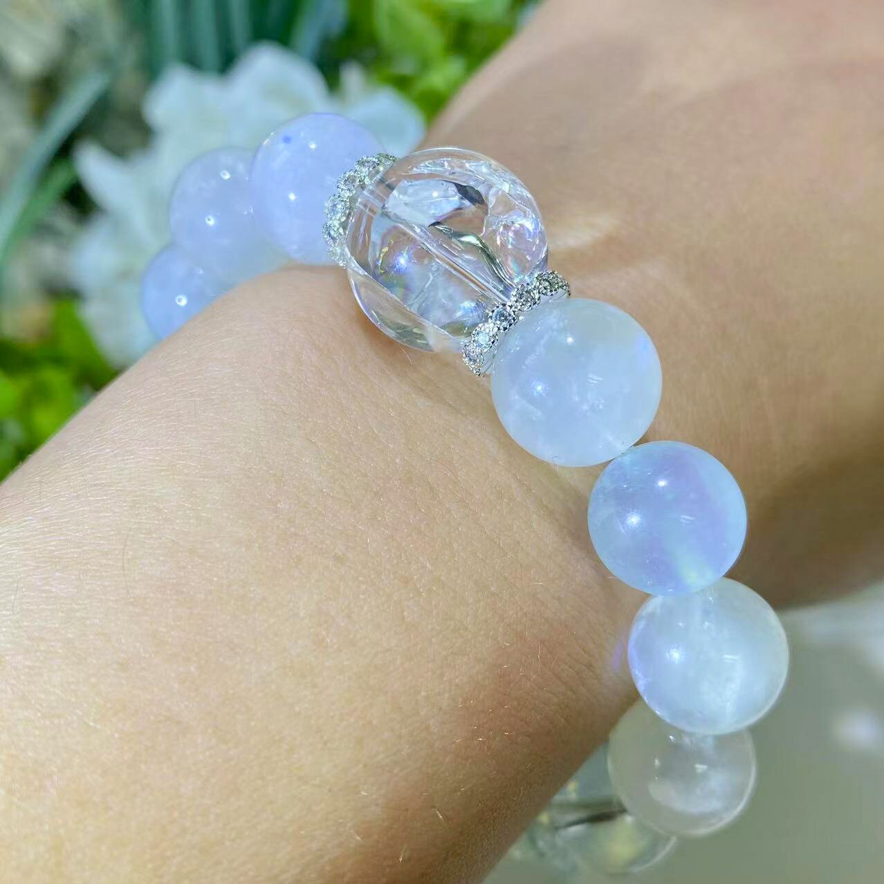 Moonstone, Aquamarine And Clear Quartz Healing Crystals Gemstone Bracelet, Peace, Discover Yourself, Reiki Birthstone, Birthday Gift