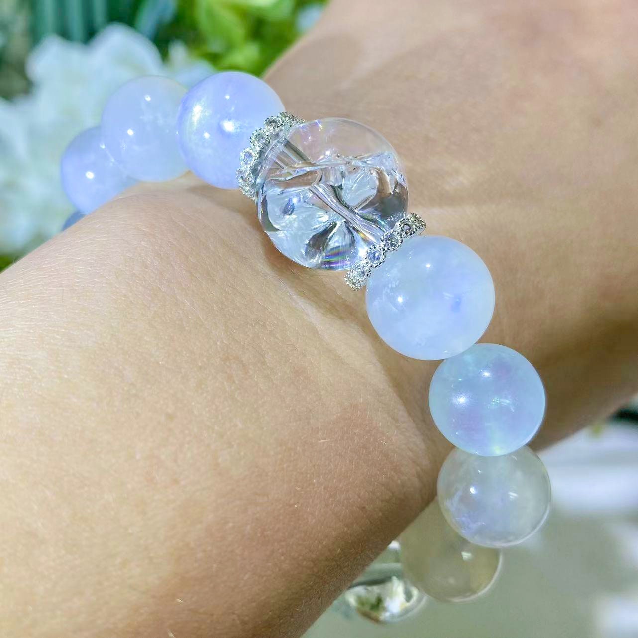 Moonstone, Aquamarine And Clear Quartz Healing Crystals Gemstone Bracelet, Peace, Discover Yourself, Reiki Birthstone, Birthday Gift