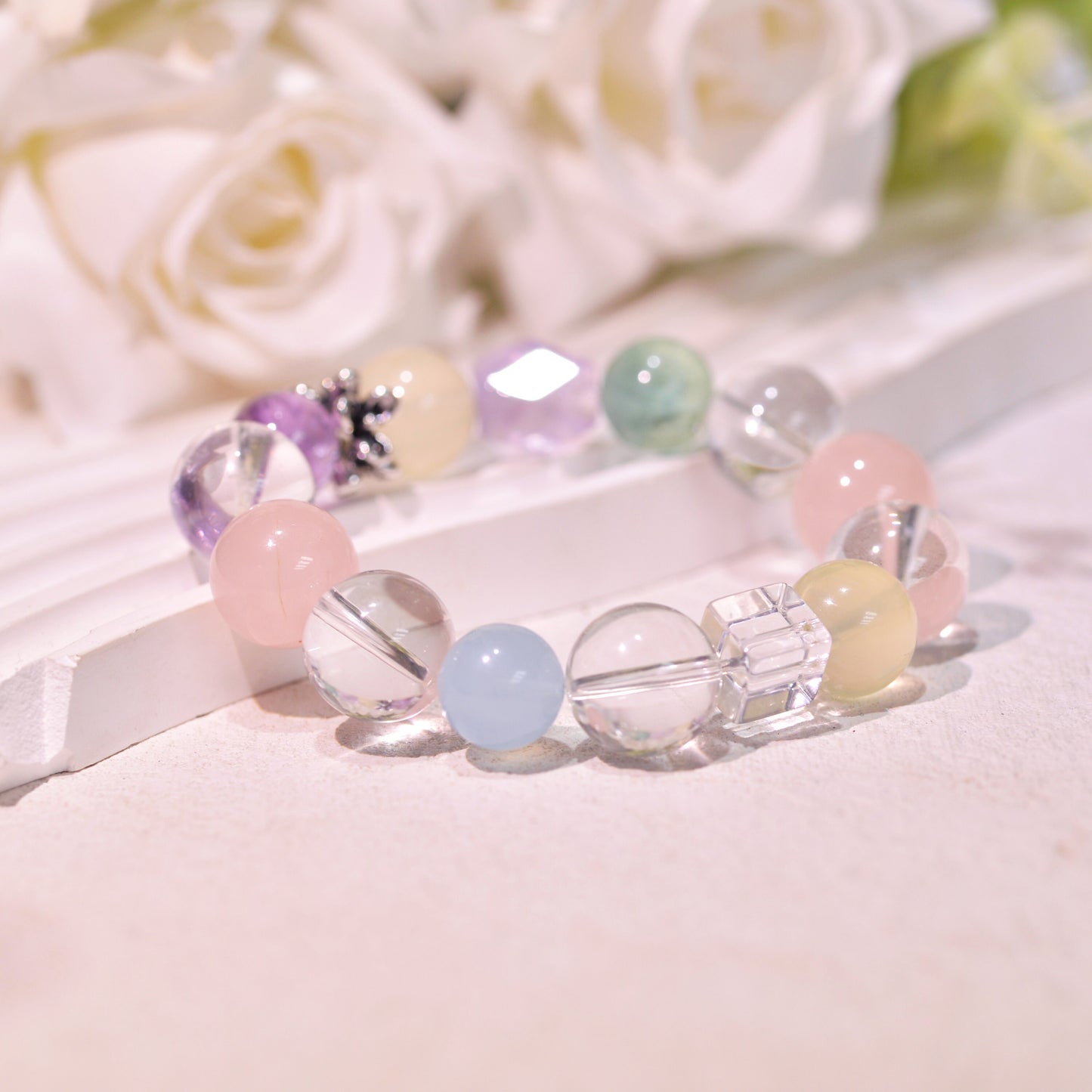 Mixed Colors Bracele, Aquamarine Beads, Clear Quartz, Amethyst, Fluorite, Citrine, Healing Crystals Bracelet, Reiki Birthstone For Birthday