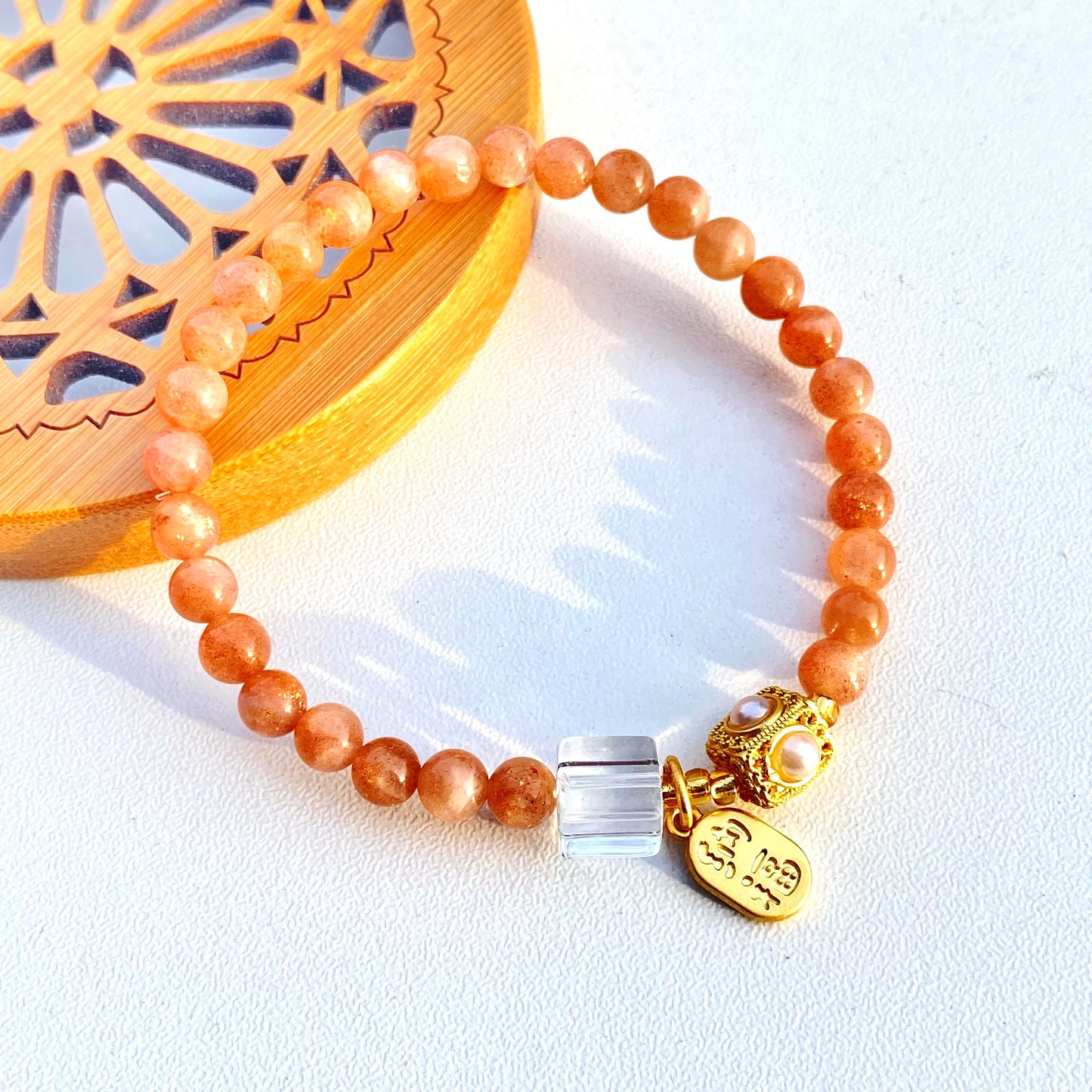 Natrual Sunstone Quartz Bracelet,Alloy,Healing Gemstone Bracelet,Crystal Bead Bracelet,Prosperity,Strength,firmness,Reiki Birthstone Gift