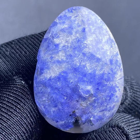 Natural Blue Dumortierite Needles In Quartz Cabochon, Dumortierite Loose Quartz Crystal, Teardrop-shaped Pendant, Making Jewelry