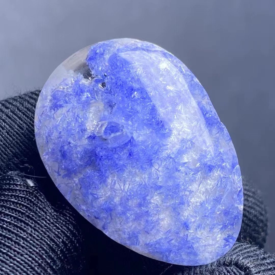 Natural Blue Dumortierite Needles In Quartz Cabochon, Dumortierite Loose Quartz Crystal, Teardrop-shaped Pendant, Making Jewelry