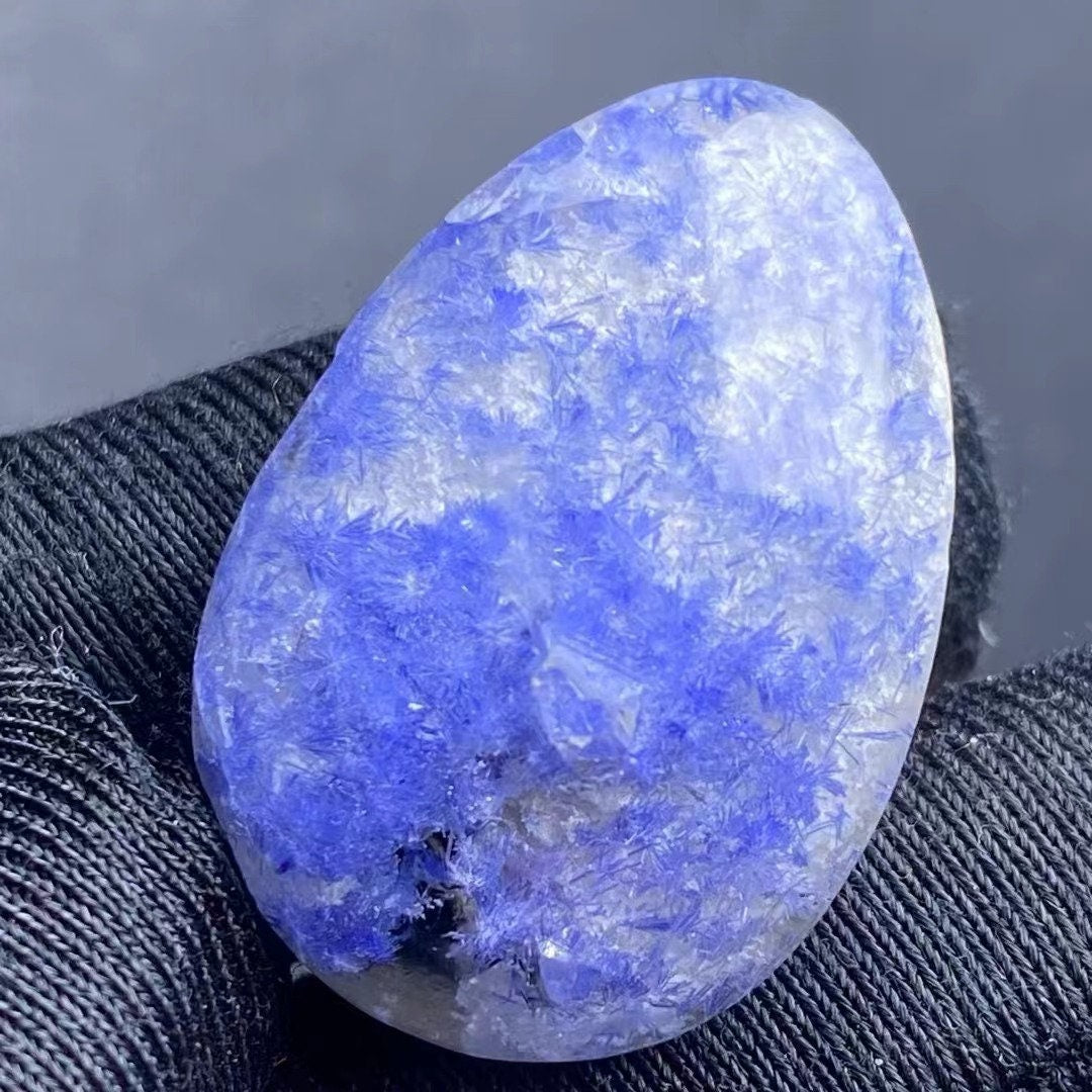 Natural Blue Dumortierite Needles In Quartz Cabochon, Dumortierite Loose Quartz Crystal, Teardrop-shaped Pendant, Making Jewelry
