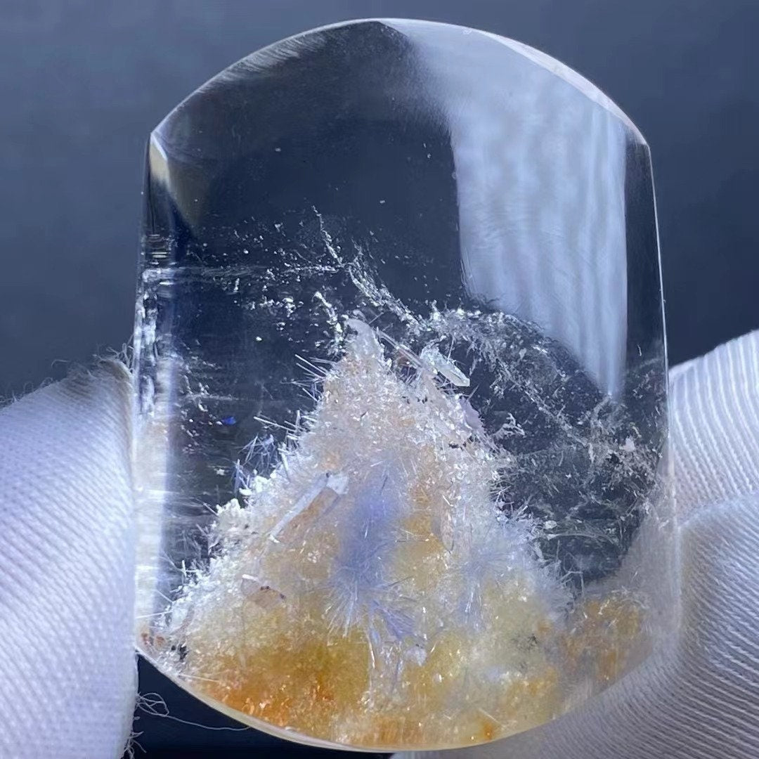 Natural Blue Dumortierite Needles In Quartz Cabochon,Dumortierite With Garden Loose Quartz Crystal,Quartz In Quartz,Freeform Making Jewelry