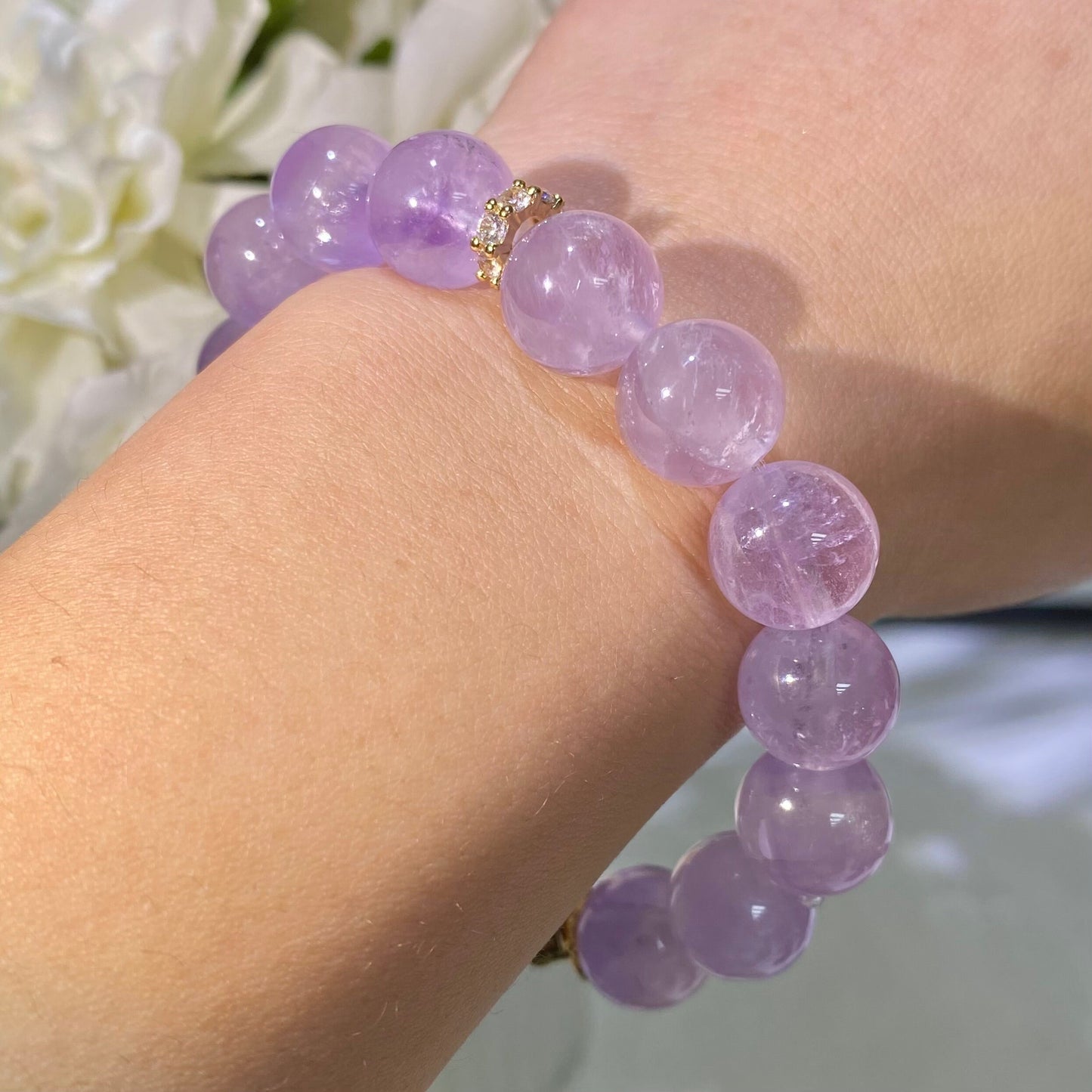 Amethsyt And Zircon Healing Crystal Gemstone Bracelet, Energy Bead Bracelets, Peace Tranquility, Reiki February Birthstone, Birthday Gift