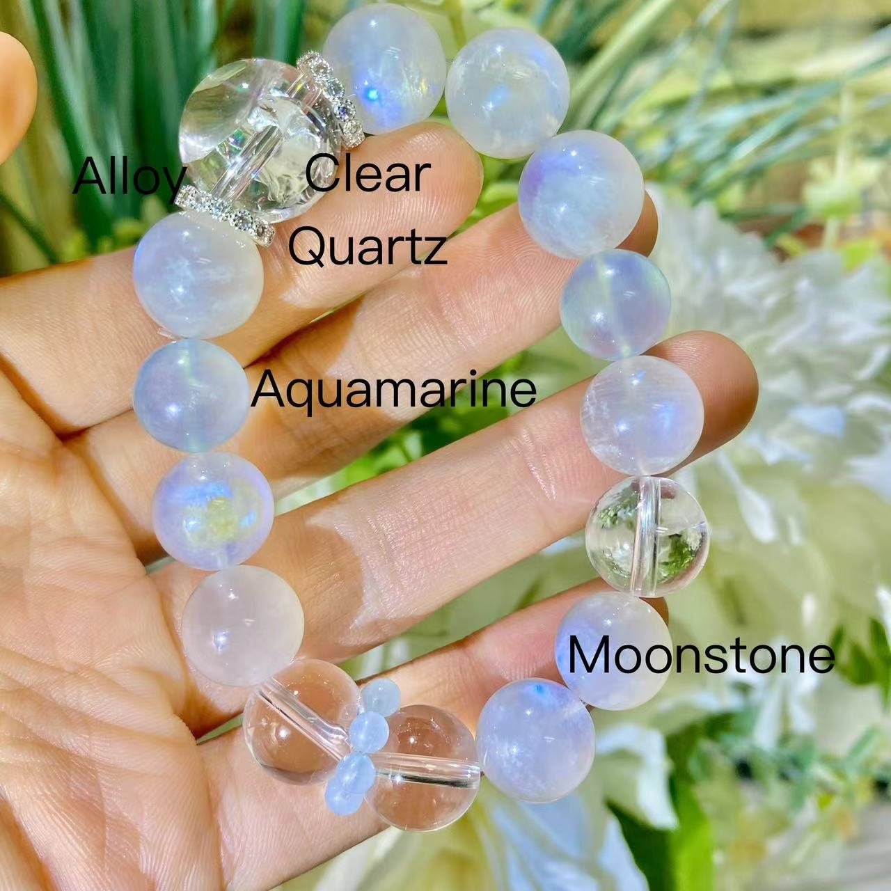 Moonstone, Aquamarine And Clear Quartz Healing Crystals Gemstone Bracelet, Peace, Discover Yourself, Reiki Birthstone, Birthday Gift