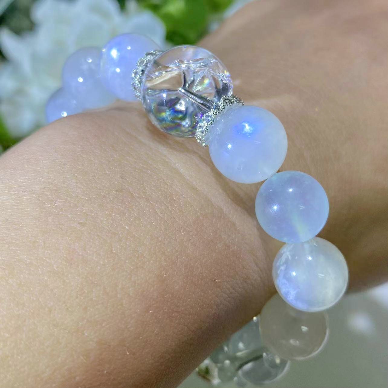 Moonstone, Aquamarine And Clear Quartz Healing Crystals Gemstone Bracelet, Peace, Discover Yourself, Reiki Birthstone, Birthday Gift