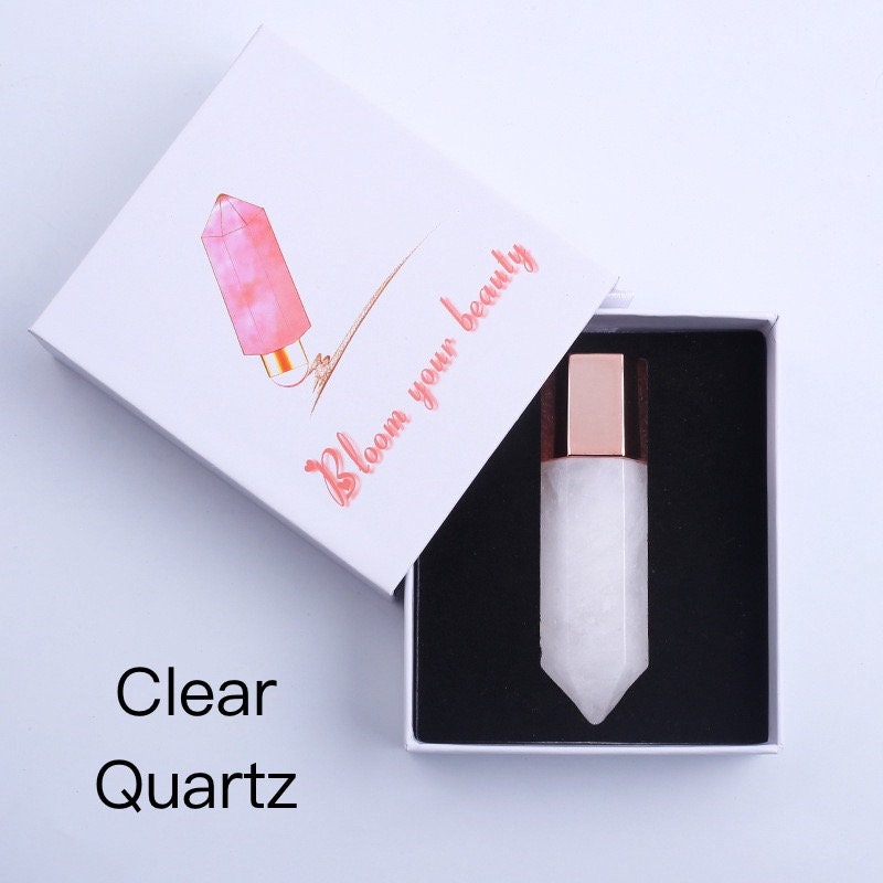 Natural Crystal Face Essential Oil Roller Wand, Healing Crystal Perfume Bottle, Gemstone Facial Massage Tool, Relaxing Self Care Spa Gift