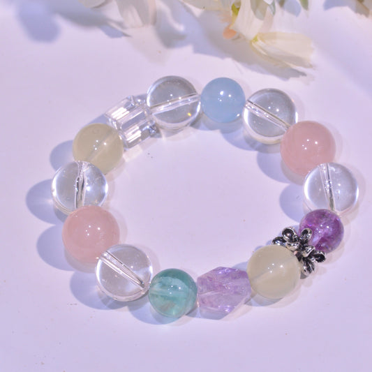 Mixed Colors Bracele, Aquamarine Beads, Clear Quartz, Amethyst, Fluorite, Citrine, Healing Crystals Bracelet, Reiki Birthstone For Birthday
