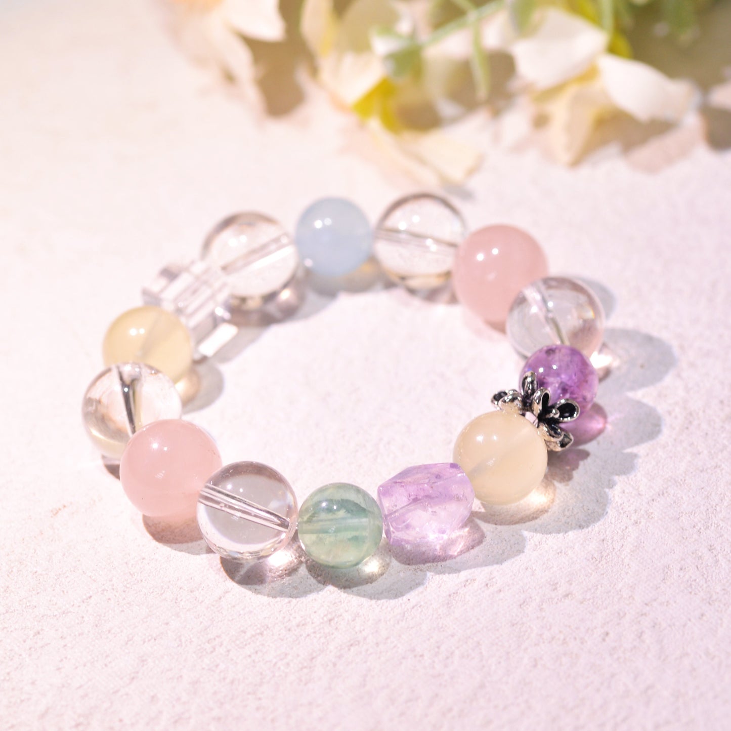 Mixed Colors Bracele, Aquamarine Beads, Clear Quartz, Amethyst, Fluorite, Citrine, Healing Crystals Bracelet, Reiki Birthstone For Birthday