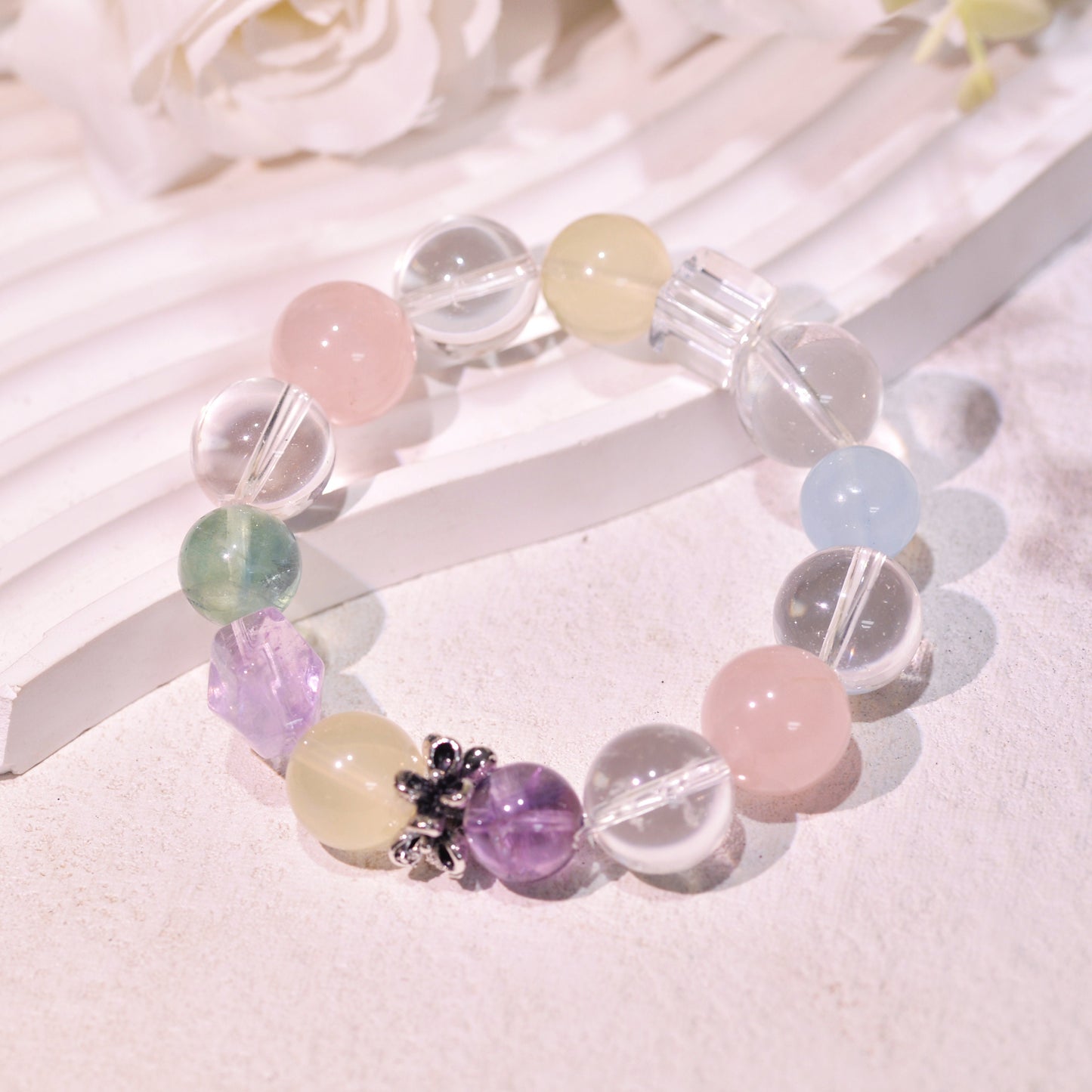 Mixed Colors Bracele, Aquamarine Beads, Clear Quartz, Amethyst, Fluorite, Citrine, Healing Crystals Bracelet, Reiki Birthstone For Birthday