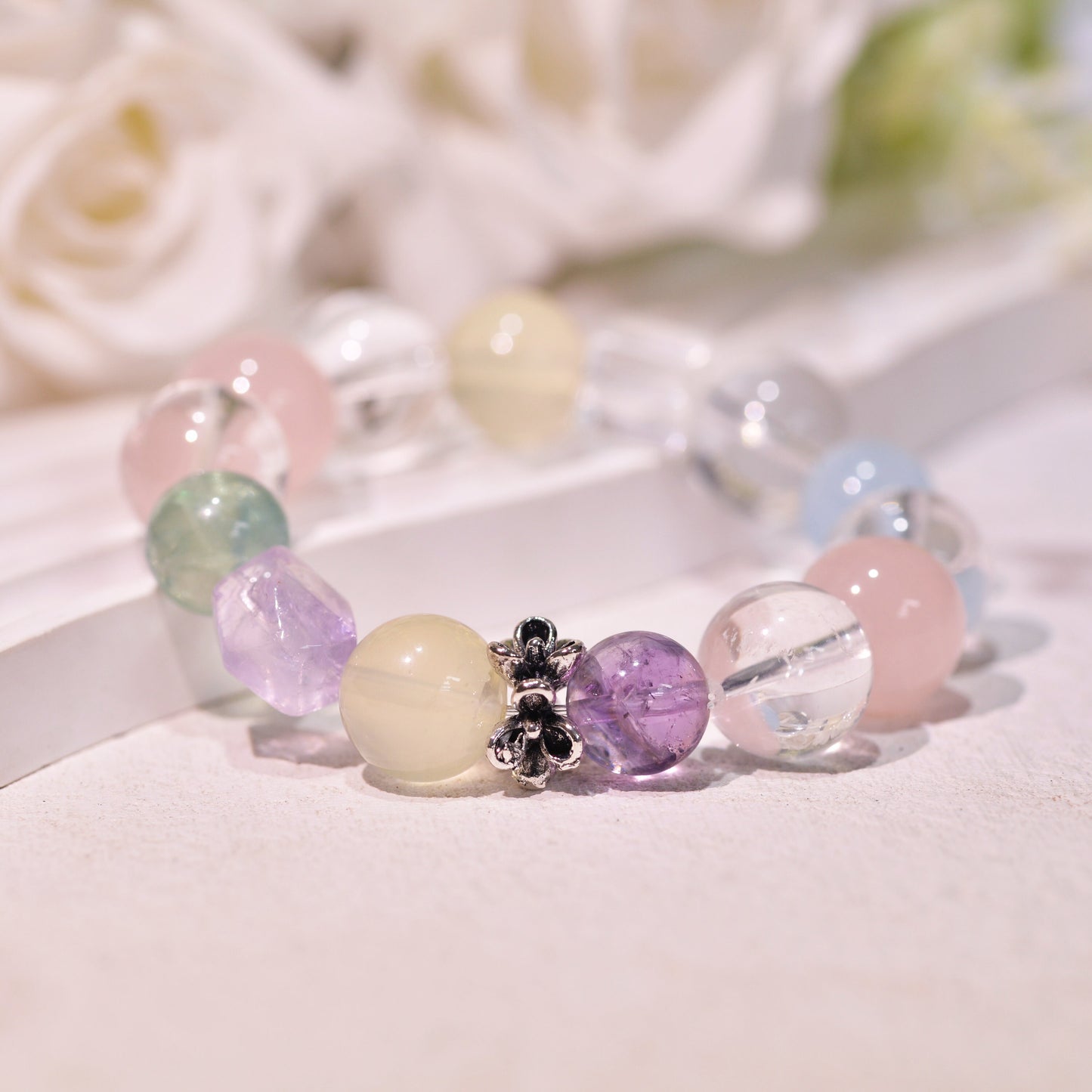 Mixed Colors Bracele, Aquamarine Beads, Clear Quartz, Amethyst, Fluorite, Citrine, Healing Crystals Bracelet, Reiki Birthstone For Birthday