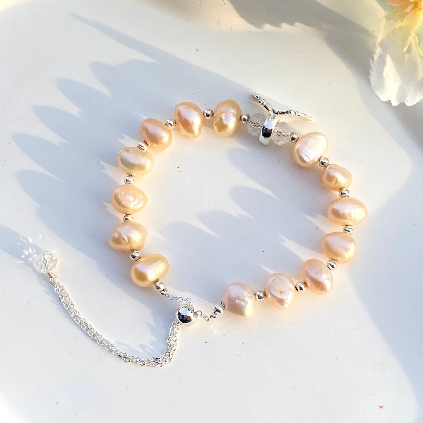 Freshwater Pearl And Butterfly Alloy Adjustable Bracelet, Gemstone Beads Bracelet for Women Girl, Reiki Birthstone, Healing Crystal