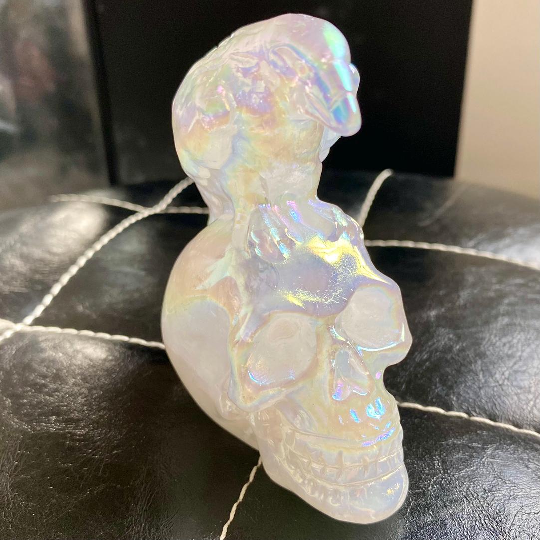gift for Mother's day Angel Aura Quartz Skull & Eagle Carving | Crystal Figurine | Spiritual Healing Protection Gemstone Decor